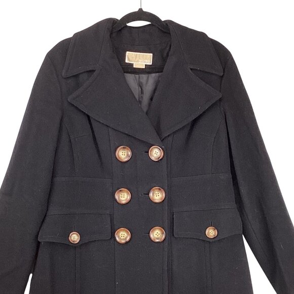 Michael Kors Womens Coat Size 14 Black Wool Blend Peacoat Double-Breasted Button - Picture 2 of 8